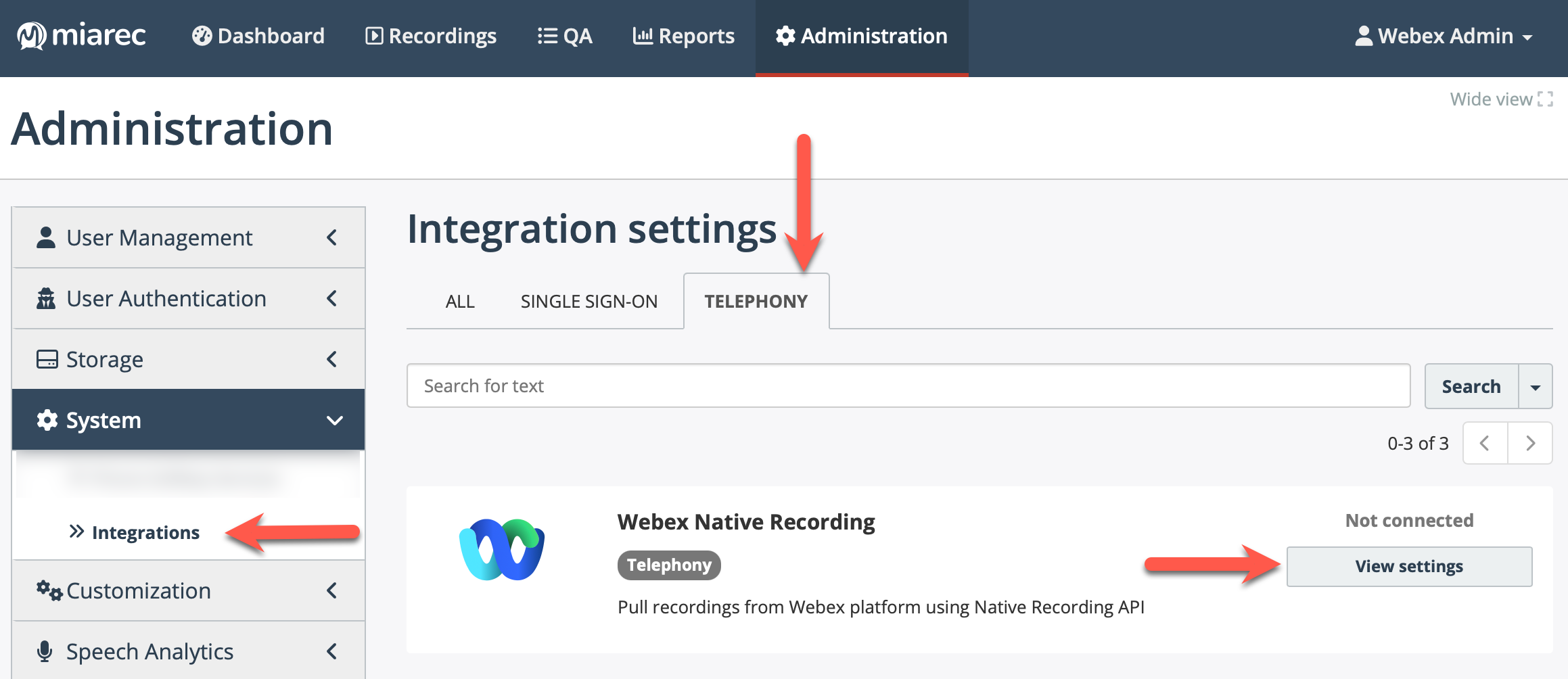MiaRec - Webex Native Recording integrations
