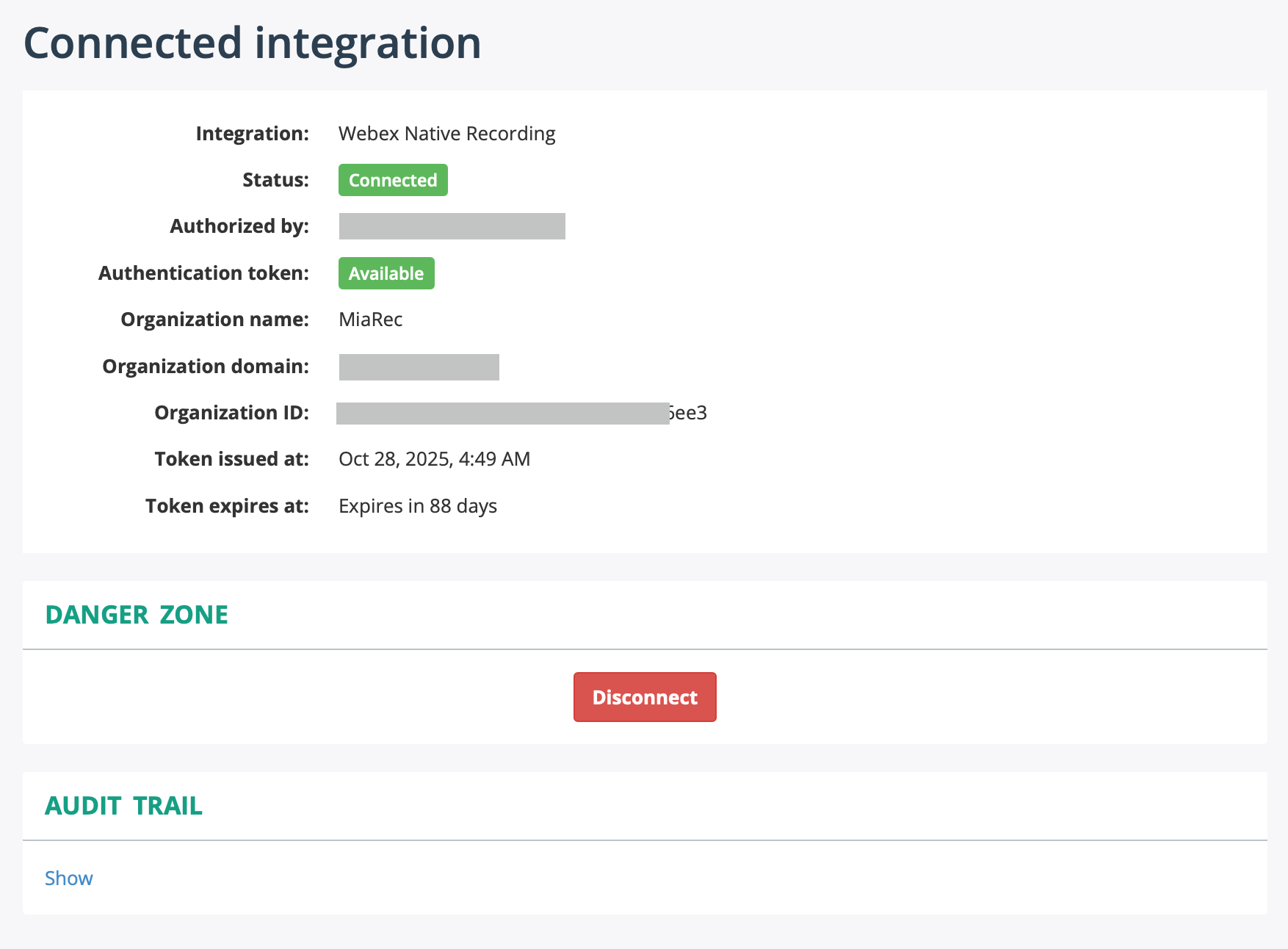 MiaRec - Webex Integration Review